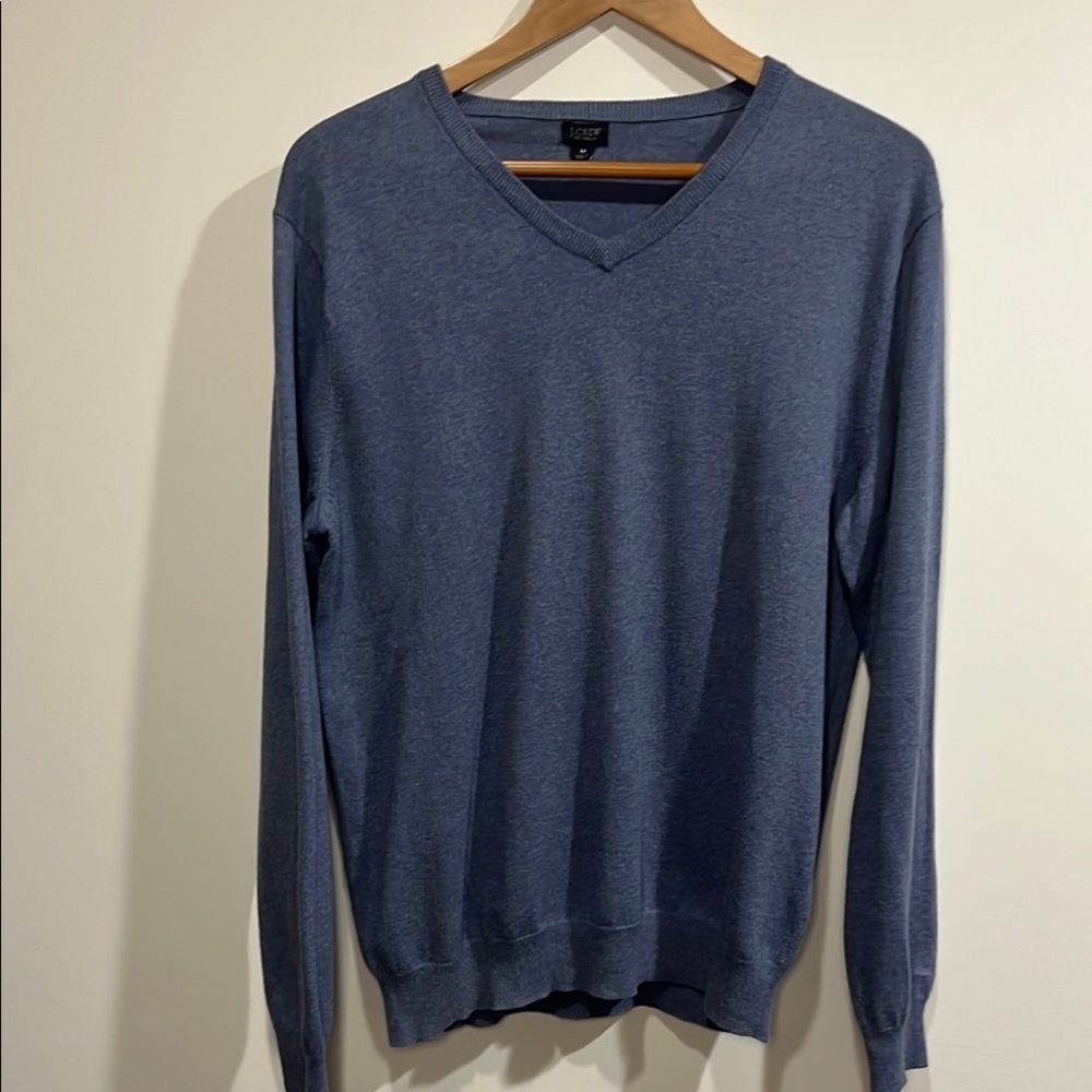 Men's J Crew blue speckled cotton V-Neck Sweater size medium